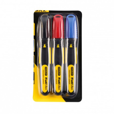 Stanley 0-47-315 Marker permanent FATMAX negru, albastru, rosu cu varf lat set 3 buc