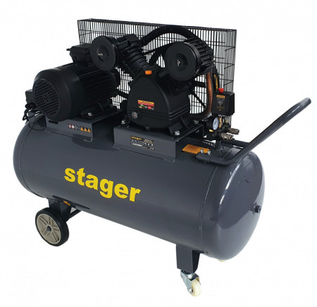Compresor aer, 200L, 8bar, 600L/min, trifazat, angrenare curea  Stager HMV0.6/200