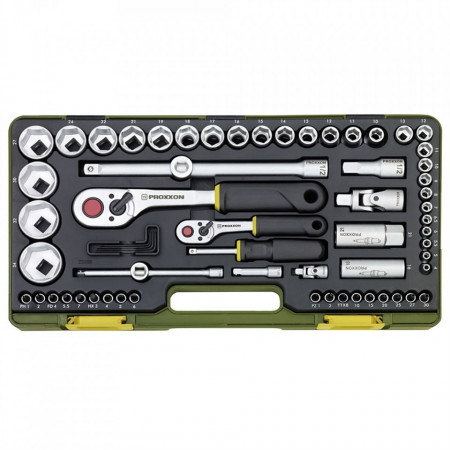 Trusa completa cu chei tubulare, Proxxon 23286, 1/4" si 1/2", 65 piese
