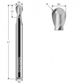 Freza cu varf rotund, Datron 0068401, 2 caneluri, 3.0x3.0mm