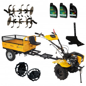Motocultor Campo 803, benzina, 7.5CP, 2+1 trepte, 2+1+1 freze, remorca 500kg, obloane, accesorii PS1, ulei motor si transmisie incluse