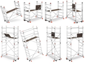 Schela aluminiu mobila cu doua scari pliabile 2x5 trepte, inaltime 3m, platforma 1,35x0,45(m), max. 150kg - CNO-SME-ACR4M - Img 4
