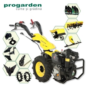 Motocultor diesel 12CP + BC120M Bara cosire + 3xPlug + FT90 Freza tractata + 2xRoti metalice RM47 + 2xCuple + 4L Ulei ProGARDEN Pachet Campo U12E