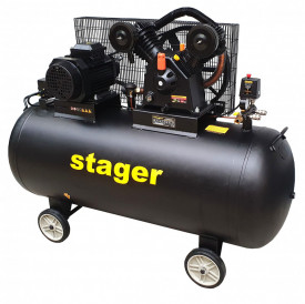 Compresor aer, 370L, 10bar, 600L/min, trifazat, angrenare curea Stager HMV0.6/370-10