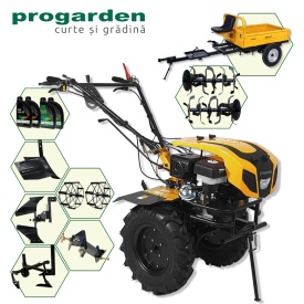 ProGARDEN Pachet Campo 1844 Motocultor 18CP + Remorca RM500C + Plug bilonat + Plug reversibil + Prasitoare + Adaptor + 2 Roti metalice 540x170 + 4L Ulei