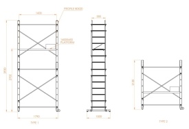 Schela aluminiu mobila 2x2(m), inaltime de lucru 4m, platforma 1,6x0,45(m), max. 150kg - Img 2