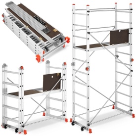 Schela aluminiu mobila cu doua scari pliabile 2x5 trepte, inaltime 3m, platforma 1,35x0,45(m), max. 150kg - CNO-SME-ACR4M - Img 3