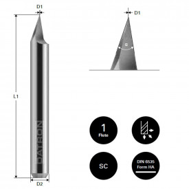 Freza pentru gravura otel, Datron 0068514A, 90 grade. 0.2x6.0mm - Img 3