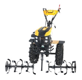 Motocultor Alpine V2 18CP, 2+1 trepte, 3+1+1 freze, roti 6.00-12, benzina, EU V, pornire electrica, 2 prize putere + RM500T Remorca + 2xPlug + Prasitoare + Adaptor + 2xRoti metalice 540x170 + 6L Ulei - Img 1