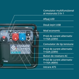 Generator de curent 8.5 kW inverter benzina Konner & Sohnen - KS-8100iE-1/3-ATSR - Img 2