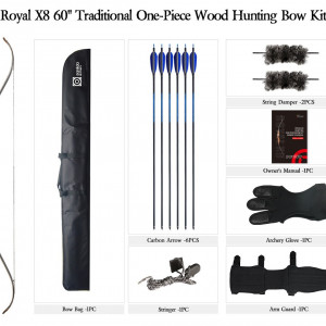 Pachet Arc Traditional Recurve OnePiece Sanlida Royal X8 - Img 1