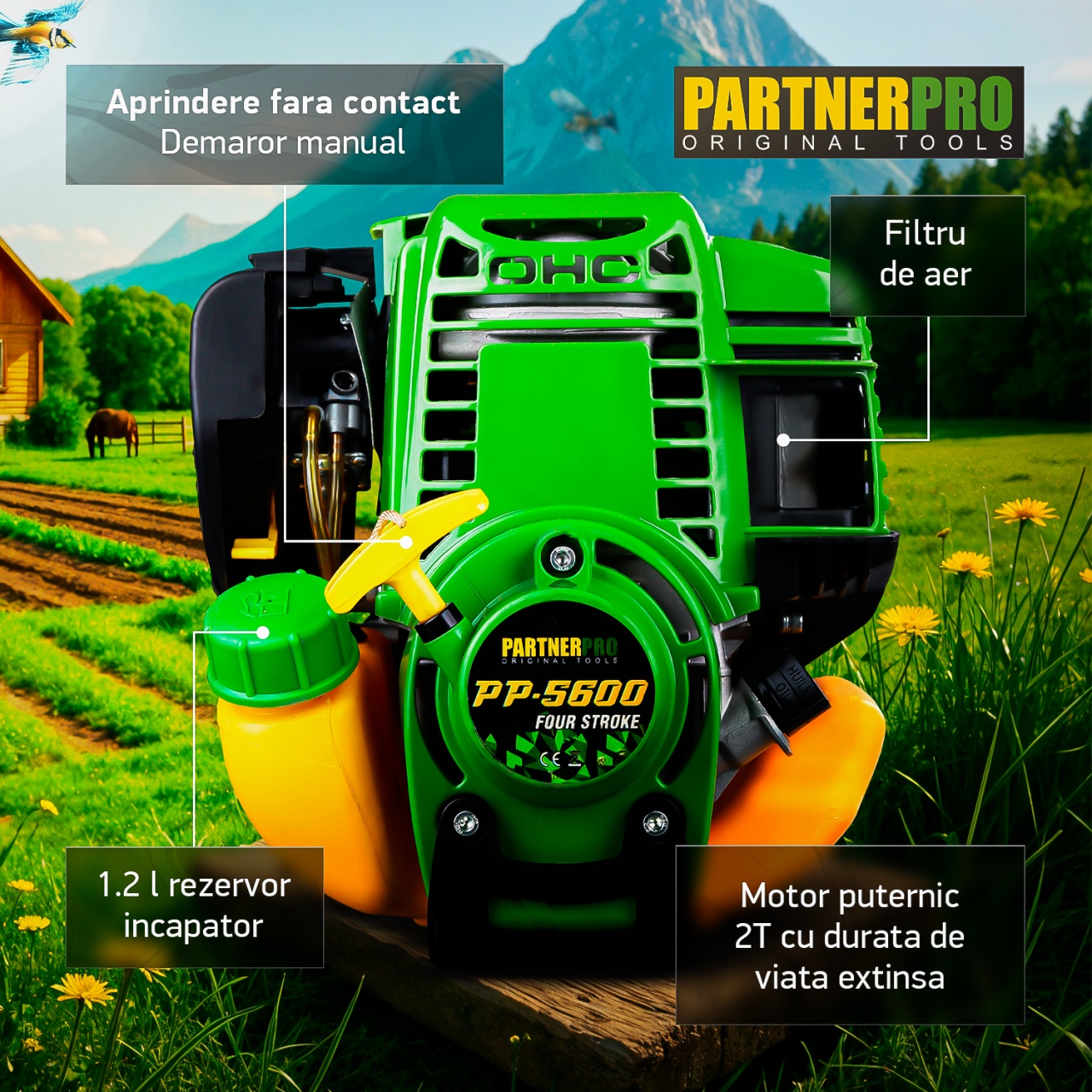 Motocoasa Benzina PartnerPro PP5600, 4T, 5.6CP, 52cc, pentru iarba