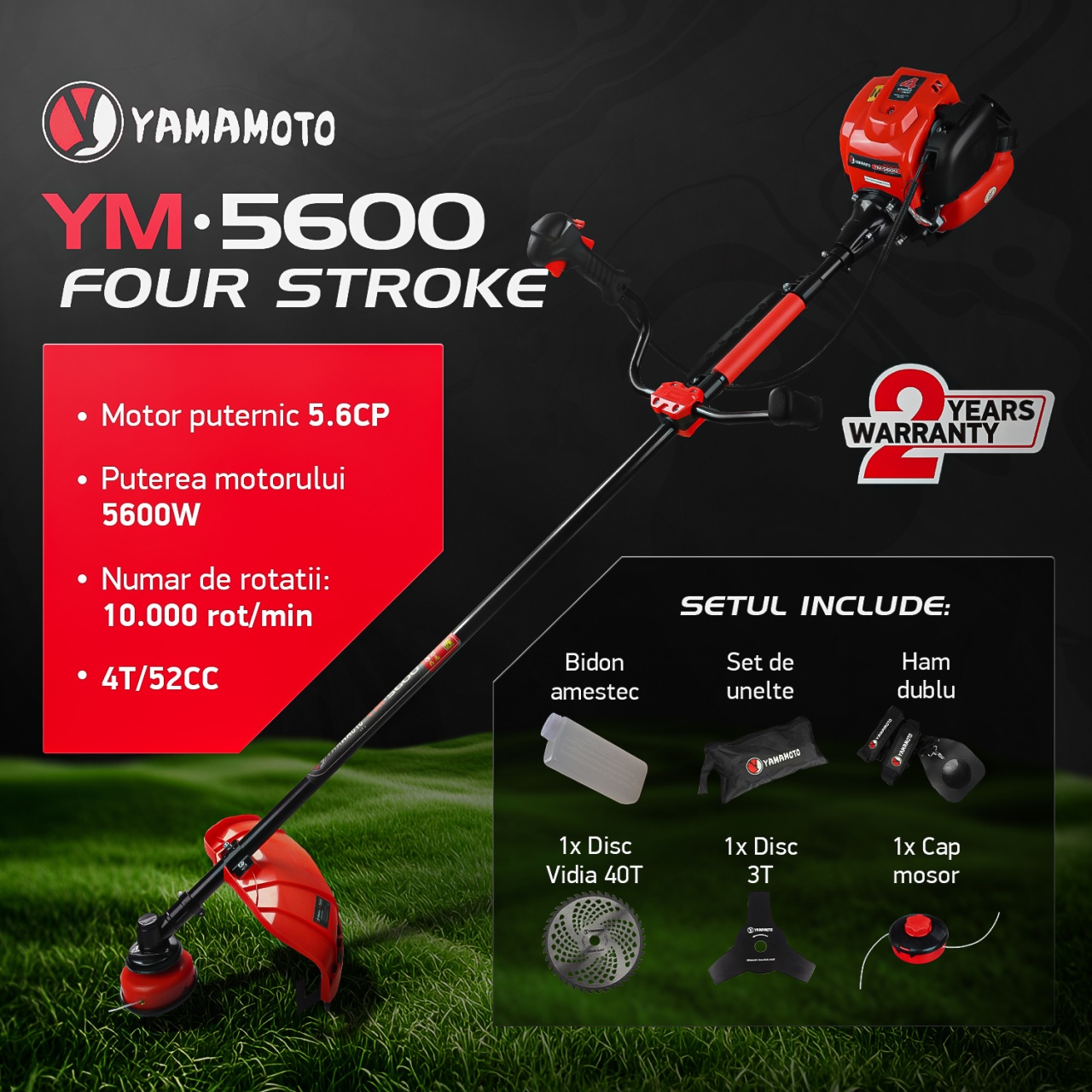Motocoasa Benzina Yamamoto YM-5600, 4T, 5.6CP, 52cc, pentru iarba