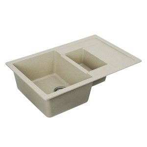 Chiuveta Bucatarie Granit Elefant Premium Toskana, 775x495mm, safari bej, dubla cuva - Img 4
