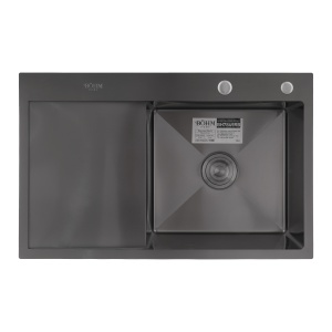 Chiuveta Bucatarie Inox SUS304 Bohm BH7849RB, 780x490mm, nano black, cuva dreapta - Img 2