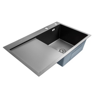 Chiuveta Bucatarie Inox SUS304 Bohm BH7849RBA, 780x490mm, negru, cuva dreapta, picurator stanga, sifon inclus