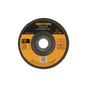 Disc Lamelar Curbat ROTOR, 125x22.23mm, P60, T29, pachet 5 buc, pentru slefuit metal