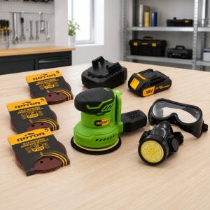 Kit Slefuitor excentric pe acumulator ProCraft, 20v, 2Ah, 130000rpm, diametru 125mm, fara perii, include acumulator, incarcator, 6 seturi discuri abrazive, masca protectie, manusi lucru