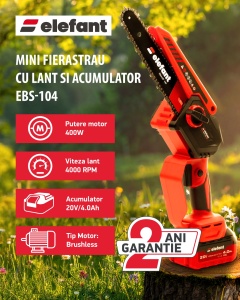 Mini Fierastrau cu Lant Acumulator Elefant EBS-104, 20V, 4Ah, Brushless