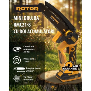 Pachet Fierastrau cu Lant Acumulator ROTOR RMC21-8, 21V Brushless + Set Lama si Ulei CADOU - Img 4