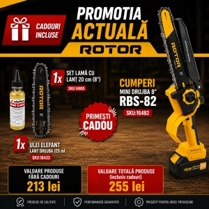 Pachet Mini Drujba Acumulator ROTOR RBS-82, 8 inch, 2x21V + Set Lama si Ulei CADOU - Img 2