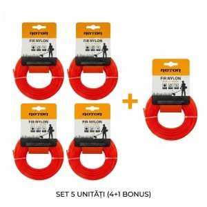 Set 5 Fire Nylon Rotund ROTOR, 1.6mm x 15m, rosu, pentru motocoasa si trimmer