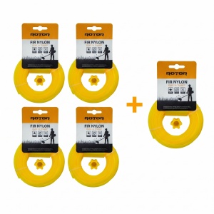 Set 5 Fire Nylon Stea ROTOR, 3mm x 15m, galben, pentru motocoasa si trimmer