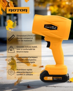 Suflantă aer pe acumulator ROTOR RCB-1.5A 45m/s, 21V/1,3Ah - Img 3