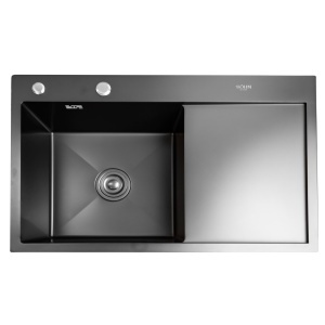 Chiuveta Bucatarie Inox SUS304 Bohm BH7849LBA, 780x490mm, negru, cuva stanga, picurator dreapta, sifon inclus - Img 2