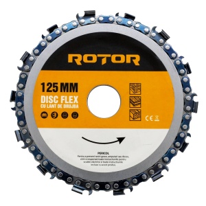 Flex polizor unghiular cu variator Rotor, 800W, 220V, 1100rpm, diametru 125mm, cablu 1.5m, include disc flex cu lant drujba, maner demontabil, set carbuni, aparatoare metalica - Img 7