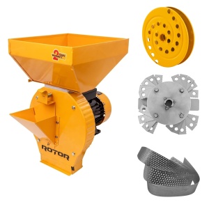 Moara Electrica Multifunctionala ROTOR RM-1.1D cu Razatoare - 3900W, 200 kg/h, 20 ciocanele, 4 site, cuva 15L