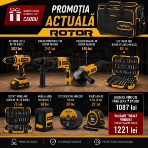 Pachet Atelier ROTOR: Autofiletanta RDB21 + Rotopercutor RRH700 + Polizor RAG850E + Nivela Laser + Truse Biti + Geanta Cadou - Img 2