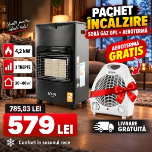 Pachet Soba Gaz GPL Bohm BF-003A, 4.2kW, 3 trepte, 20-80 m2 + Aeroterma Electrica Bohm BFH-801, 2000W CADOU - Img 2