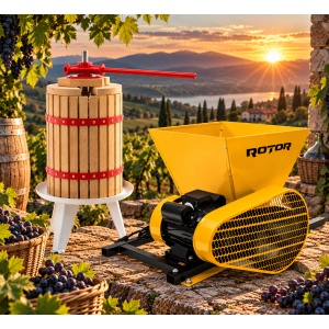 Pachet Teasc Presa Struguri si Fructe ROTOR FP-30, 30 L, lemn masiv de stejar + Zdrobitor Struguri Electric ROTOR HGP-60, 750W, cuva 28L