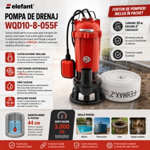 Pompa apa murdara Elefant, 550w, 220v, 50l/min, inaltime refulare 8m, racord 2", include furtun pompieri cauciucat 20m - Img 2