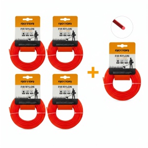 Set 5 Fire Nylon Rotund ROTOR, 3mm x 15m, rosu, pentru motocoasa si trimmer