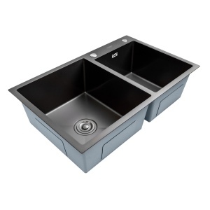 Chiuveta Bucatarie Dubla Inox SUS304 Bohm BH7849DBA, 780x490mm, negru, 2 cuve, adancime 220 mm, sifon inclus