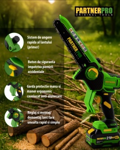 Mini Fierastrau cu Lant Acumulator PartnerPro PPBS-84, 21V, 4Ah, Brushless - Img 4