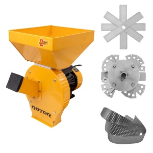 Moara Electrica Multifunctionala ROTOR RM-1.1E cu Cutit de Taiat - 3900W, 340 kg/h, cereale, furaje si tulpini, cuva 15L