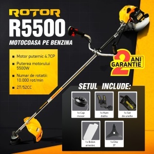 Motocoasa Benzina ROTOR R5500, 4.7CP, 52cc, 2T, 10000 RPM, disc 3 sisteme taiere - Img 2