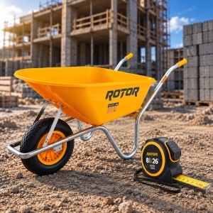 Pachet Roaba Cuva Plastic ROTOR RWB100-C, 100L, 150 kg + Ruleta ROTOR R8-25, 8m x 25mm CADOU