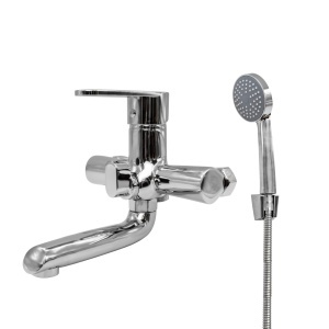 Baterie Cada Flow 066A-401ZC, zinc crom, pipa rotire 360, cu para de dus