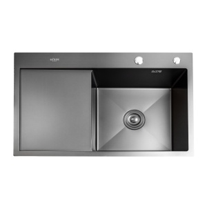 Chiuveta Bucatarie Inox SUS304 Bohm BH7849RBA, 780x490mm, negru, cuva dreapta, picurator stanga, sifon inclus - Img 2