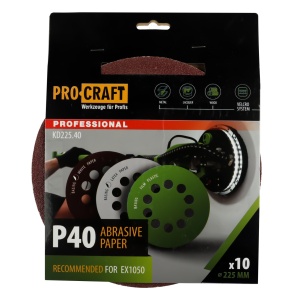 Disc Abraziv Slefuitor Excentric ProCraft KD225.40, 225mm, P40, set 10 buc
