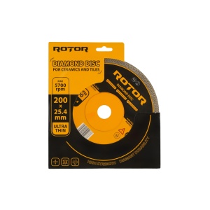 Disc Diamantat Ceramica Ultra Subtire ROTOR, 200x25.4mm, pentru gresie si faianta