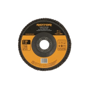 Disc Lamelar Curbat ROTOR, 125x22.23mm, P100, T29, pachet 5 buc, pentru slefuit metal