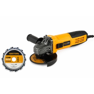 Flex polizor unghiular cu variator Rotor, 800W, 220V, 1100rpm, diametru 125mm, cablu 1.5m, include disc flex cu lant drujba, maner demontabil, set carbuni, aparatoare metalica