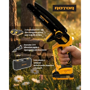 Pachet Fierastrau cu Lant Acumulator ROTOR RMC21-8, 21V Brushless + Set Lama si Ulei CADOU - Img 5