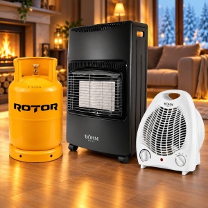 Pachet Soba Gaz GPL Pliabila Bohm BF-003B, 4.2kW, 3 trepte, 20-80 m2 + Butelie GPL ROTOR 26L + Aeroterma Bohm BFH-801, 2000W CADOU