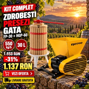 Pachet Teasc Presa Struguri si Fructe ROTOR FP-40, 40 L, lemn masiv de stejar + Zdrobitor Struguri Electric ROTOR HGP-60, 750W, cuva 28L - Img 2